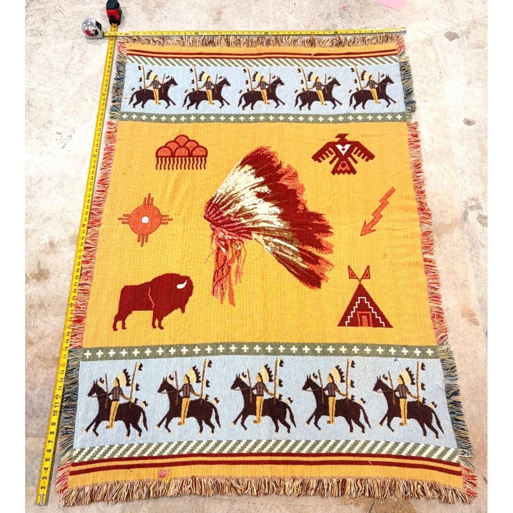 Vintage Native American Southwest Woven Throw Blanket Wall Tapestry Fringe 49x72